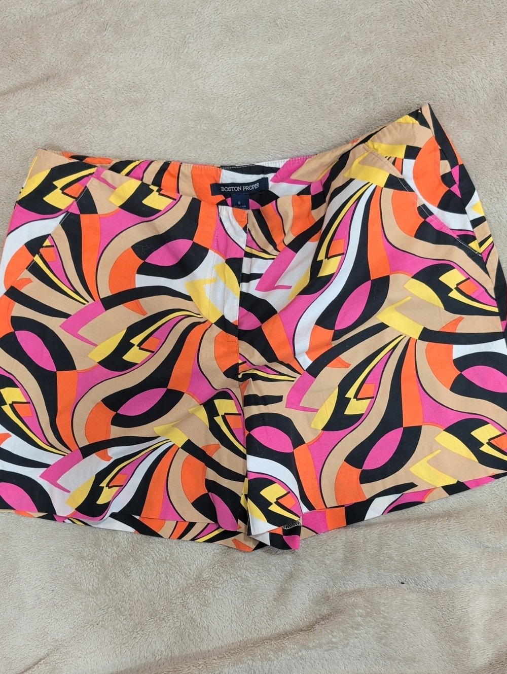 Boston Proper Vibrant Geometric Print Shorts - Pink, Orange, Yellow, Black